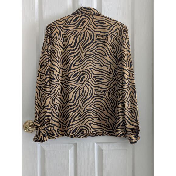 Joan Leslie Women's Blouse 10 Zebra Print Satin Button Up Workwear Vintage Style - Picture 5 of 15